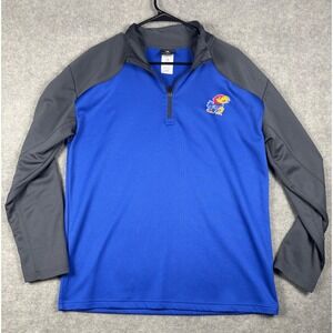 Knights Apparel Kansas Jayhawks 1/4 Zip Pullover Logo Blue Grey‎ Large
